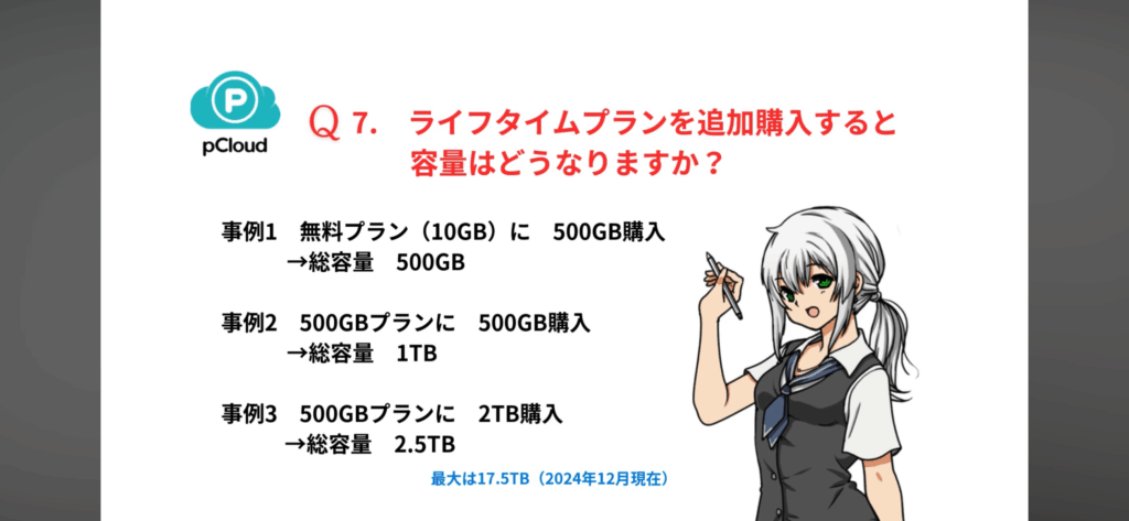 ライフタイムプランを追加購入すると容量はどうなりますか